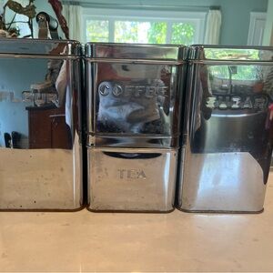 Vintage 1940’s Sugar, Coffee, Tea, and Flour Lincoln BeautyWare canisters